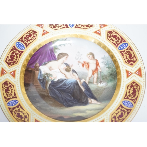 349 - A late 19th century Vienna plate, with shield to reverse, 24cm