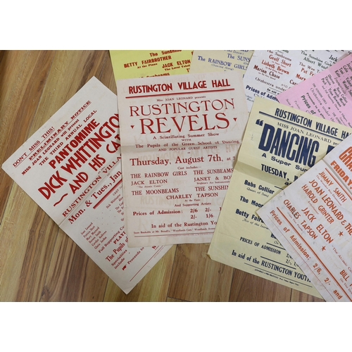 362 - Eight unframed 1940s posters, promoting performances at Rustington Village Hall, including; Grand Va... 