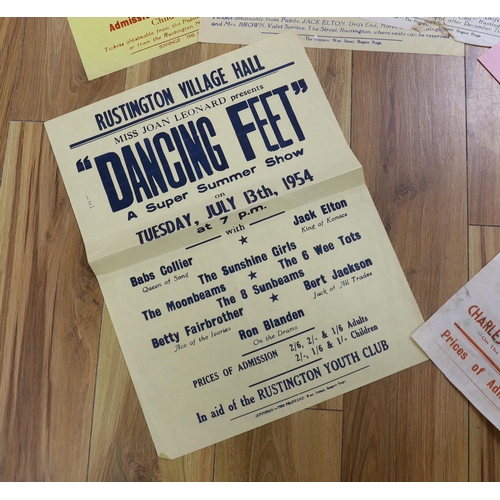 362 - Eight unframed 1940s posters, promoting performances at Rustington Village Hall, including; Grand Va... 