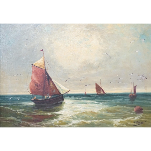 677 - After William Edward Webb (1862-1903), oil on canvas, 'Haddock boats in the Moray Firth', signed and... 