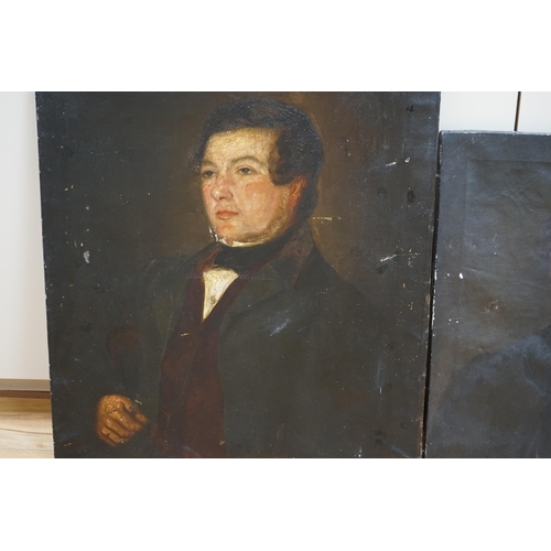 683 - Victorian School, two oils on canvas, head and shoulder portraits of gentleman wearing cravats, larg... 