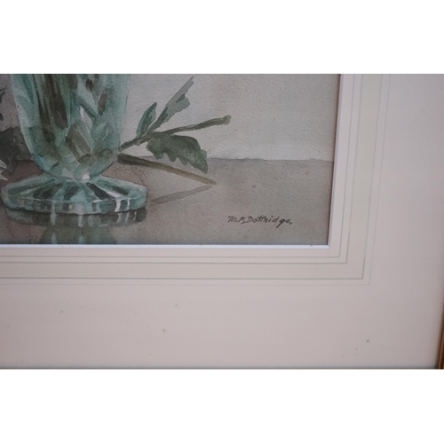 684 - Mabel F Dottridge, watercolour, Still life of chrysanthemums, signed, James Bourlet and Royal Instit... 