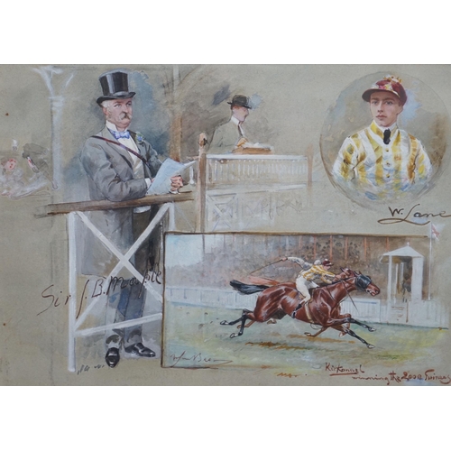 685 - John Beer (British 1860/1930), watercolour, 'Kirkconnel winning the 2000 Guineas with studies of th... 