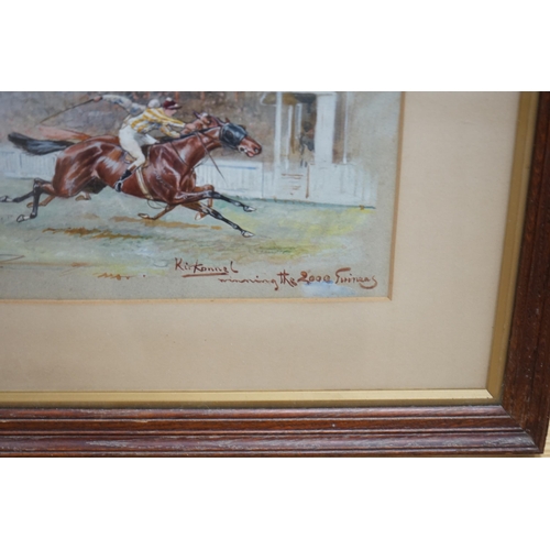 685 - John Beer (British 1860/1930), watercolour, 'Kirkconnel winning the 2000 Guineas with studies of th... 