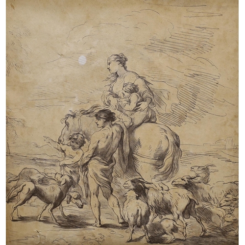 694 - After Giovanni Batista Gaulli (1639-1709), pen, ink and grey wash, The Holy Family and amorini, 36 x... 