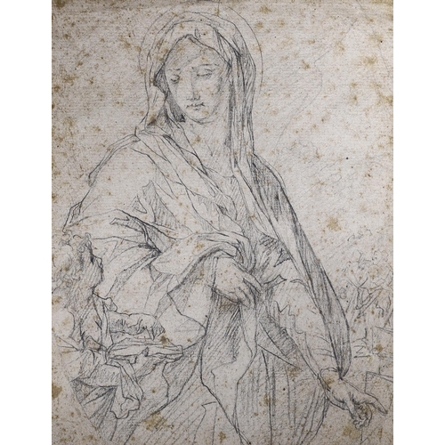 695 - Roman School, circa 1700, pencil, Madonna and child, 24 x 14cm