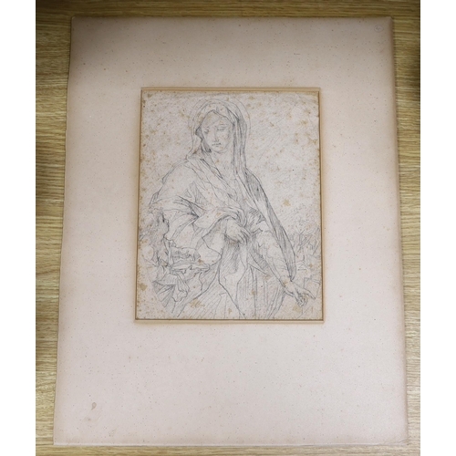 695 - Roman School, circa 1700, pencil, Madonna and child, 24 x 14cm