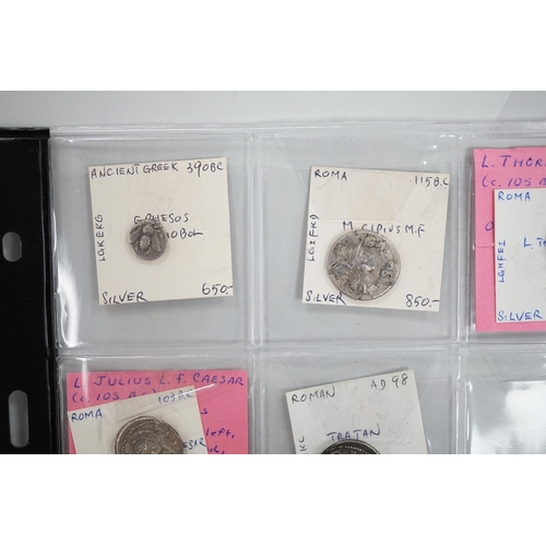 970 - Roman Empire, Greek and Parthian coins, Comprising four silver AR denarii - Roman Republic, M.Cipius... 