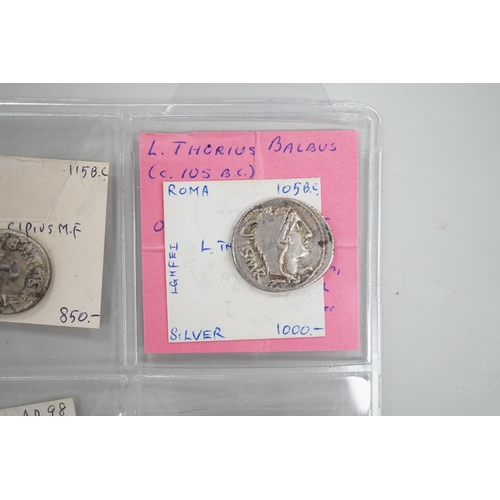 970 - Roman Empire, Greek and Parthian coins, Comprising four silver AR denarii - Roman Republic, M.Cipius... 