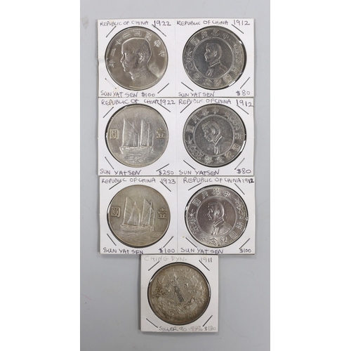 972 - China coins, Republic period, Three 1 Yuan, Memento, Birth of the Republic, 1912, three 1 Yuan Junk... 