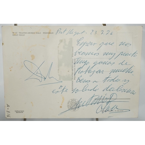 1428 - A  framed Salvador Dali postcard signed with his autograph on reverse,
