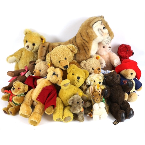 46 - Two modern Collector's bears and a large Merrythought tiger, a Danbury Mint Steiff bear and two othe... 