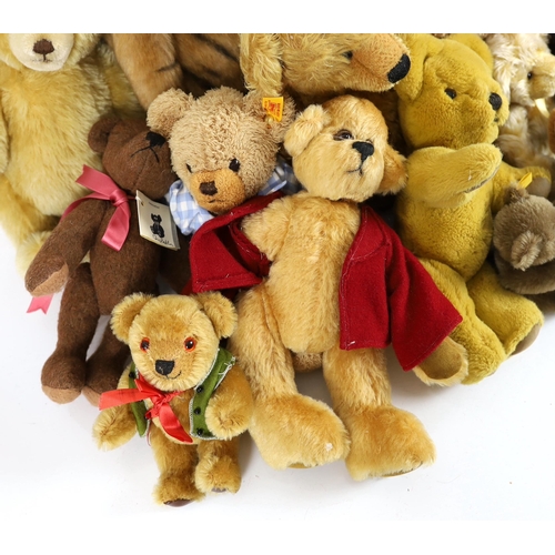 46 - Two modern Collector's bears and a large Merrythought tiger, a Danbury Mint Steiff bear and two othe... 