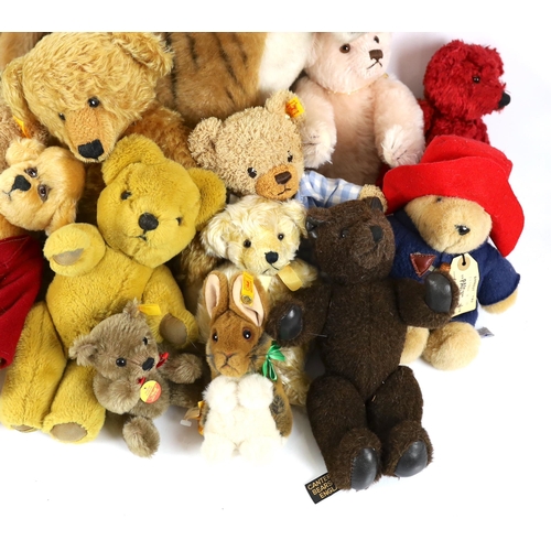 46 - Two modern Collector's bears and a large Merrythought tiger, a Danbury Mint Steiff bear and two othe... 