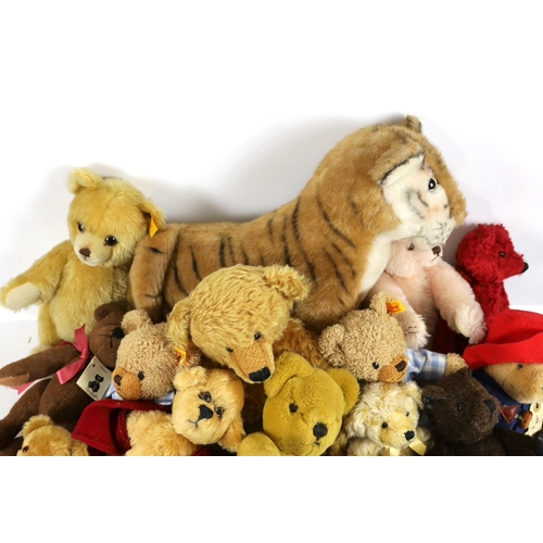 46 - Two modern Collector's bears and a large Merrythought tiger, a Danbury Mint Steiff bear and two othe... 