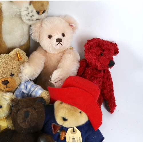 46 - Two modern Collector's bears and a large Merrythought tiger, a Danbury Mint Steiff bear and two othe... 