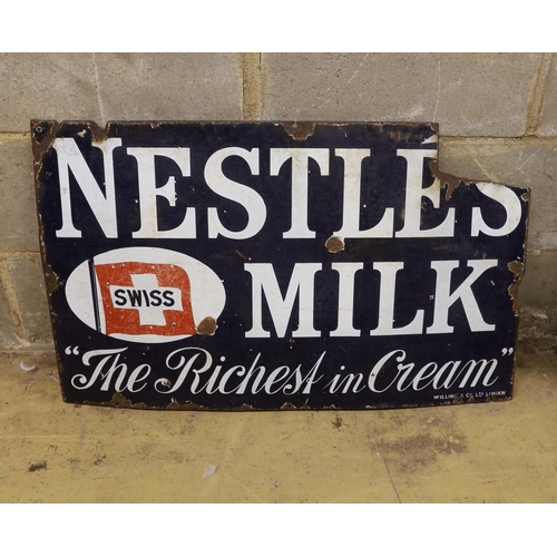 12 - An original enamel advertising sign 'Nestles Milk, The Richest Cream' (a.f.), width 84cm, height 51c... 