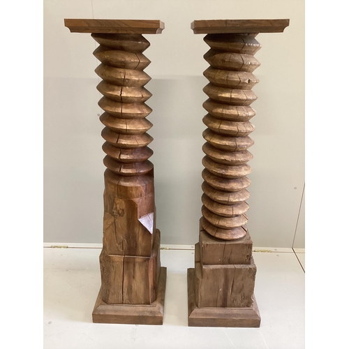 1 - A near pair of French cider press thread pedestals, height 135cm