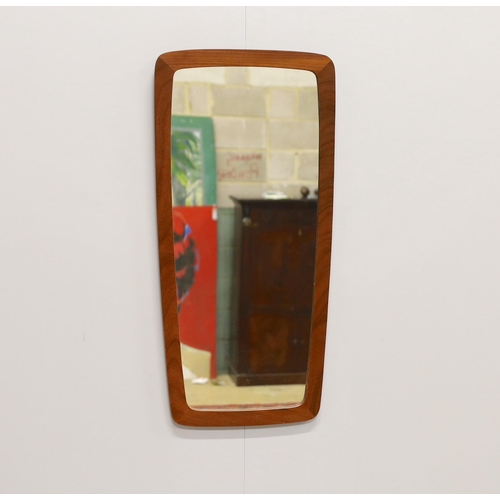 15 - A mid-century teak framed wall mirror, width 36cm, height 76cm