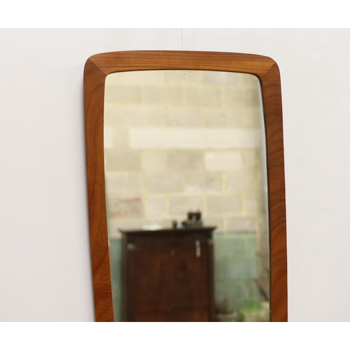 15 - A mid-century teak framed wall mirror, width 36cm, height 76cm