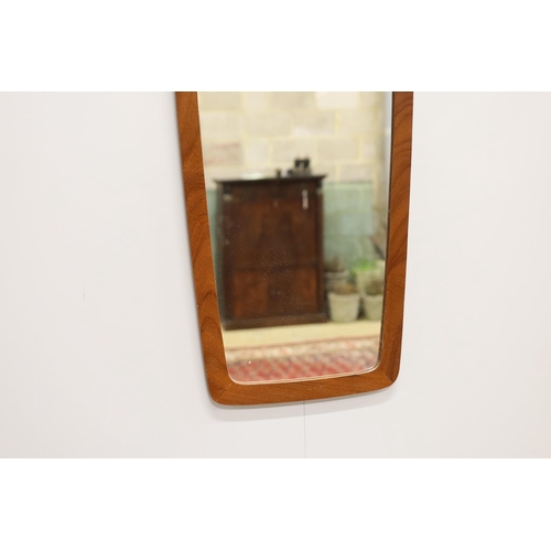 15 - A mid-century teak framed wall mirror, width 36cm, height 76cm