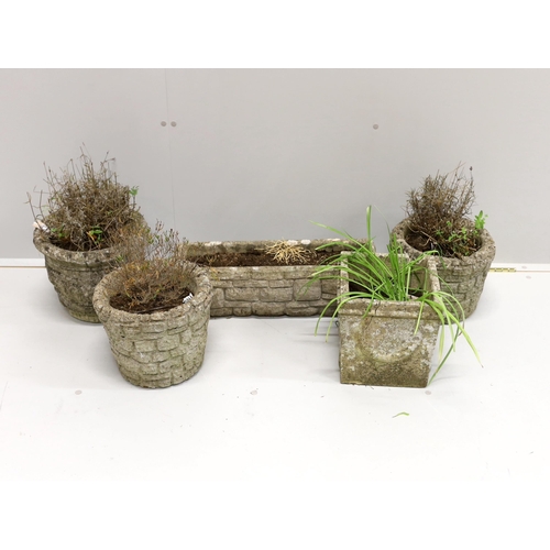 2 - Five reconstituted stone garden planters