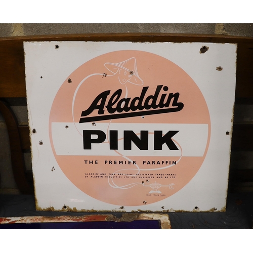 20 - An original enamel advertising sign 'Aladdin Pink, The Premier Paraffin', width 48cm, height 42cm... 