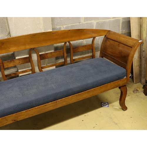 24 - An Italian walnut settee, width 205cm, depth 58cm, height 92cm