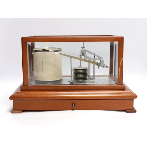 257 - A modern 1980s barograph by Casella in a teak case with bevelled glass panels and incorporating a dr... 