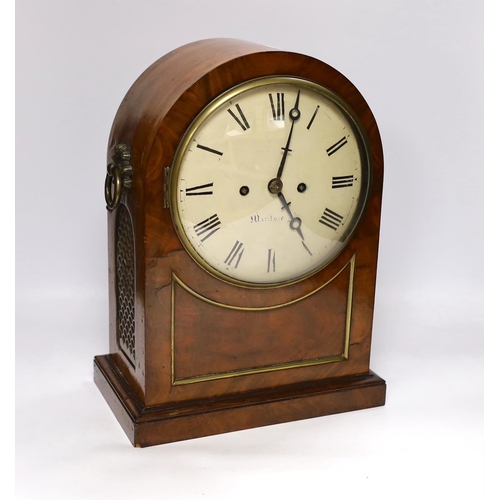 260 - A William IV mahogany bracket clock, striking on a bell, enamel face with painted Marlborough, 38c... 