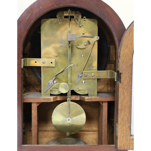 260 - A William IV mahogany bracket clock, striking on a bell, enamel face with painted Marlborough, 38c... 
