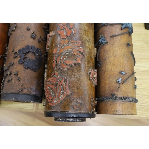 283 - Five USA wooden print rollers for wallpaper, late 19th century, including a UWPC (United Wall Paper ... 