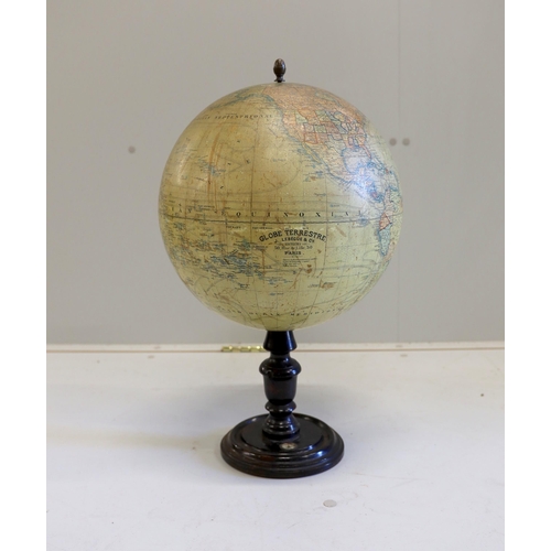 287 - A 19th century 12 inch French globe, Globe Terrestre published by J. Lebegue & Cie., Paris, on ebo... 