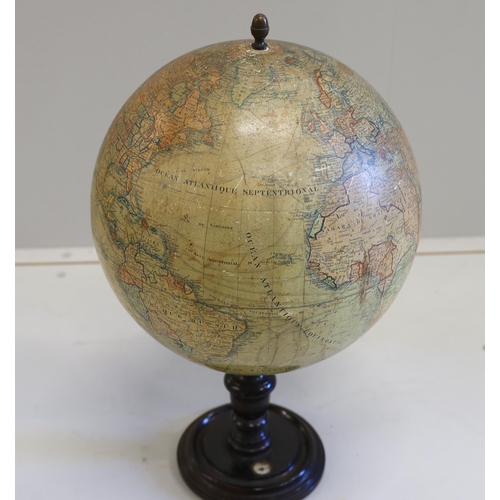 287 - A 19th century 12 inch French globe, Globe Terrestre published by J. Lebegue & Cie., Paris, on ebo... 