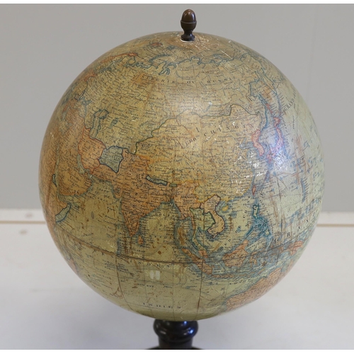 287 - A 19th century 12 inch French globe, Globe Terrestre published by J. Lebegue & Cie., Paris, on ebo... 