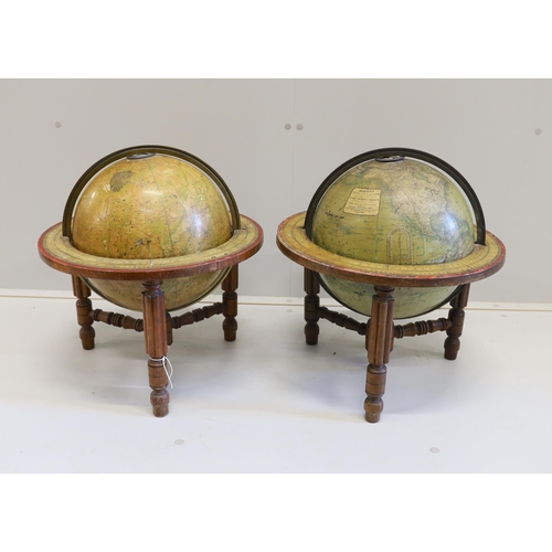 288 - A pair of 19th century 12 inch table top library globes on stands by Malby, Terrestrial globe publis... 