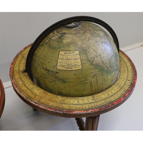 288 - A pair of 19th century 12 inch table top library globes on stands by Malby, Terrestrial globe publis... 