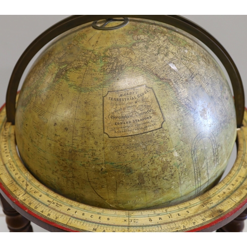 289 - A 19th century Malby 18 inch library globe on stand, Terrestrial globe published in Jan. 1864 on ori... 