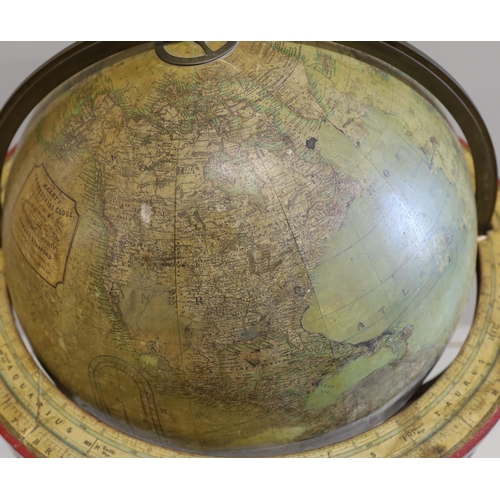 289 - A 19th century Malby 18 inch library globe on stand, Terrestrial globe published in Jan. 1864 on ori... 