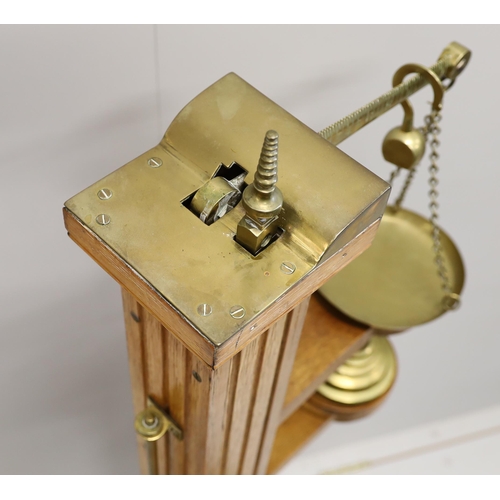 291 - A Youngs of Bear St. London Victorian brass mounted oak personal weighing scales with incorporated h... 