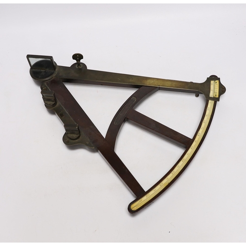 292 - A Georgian mahogany brass mounted octant with ivory inlay, 40cm wide (CITES Submission reference 183... 