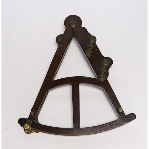 292 - A Georgian mahogany brass mounted octant with ivory inlay, 40cm wide (CITES Submission reference 183... 