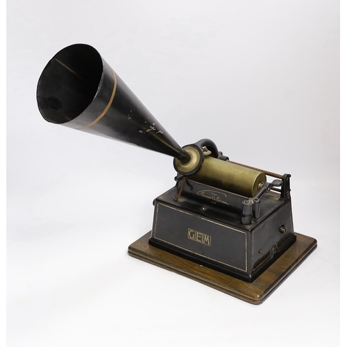 293 - A cased Edison Gem phonograph with horn, case 20cm high