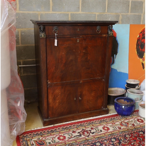 3 - A 19th century French Empire marbled top secretaire à abbatant, width 96cm, depth 45cm, height 142cm... 