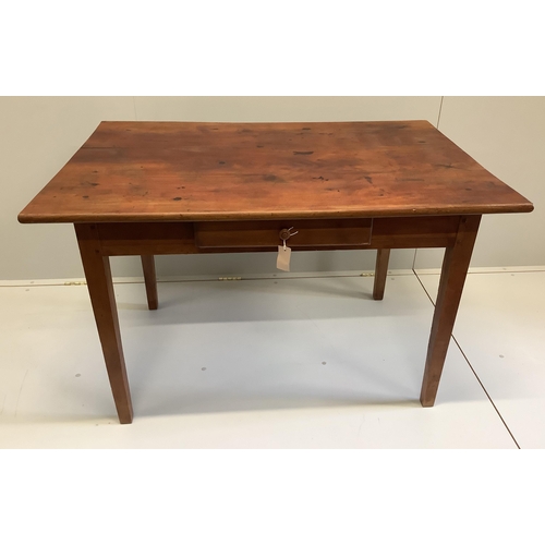 34 - A 19th century French rectangular fruitwood kitchen table, width 120cm, depth 80cm, height 75cm... 