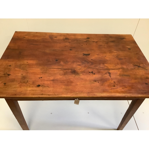 34 - A 19th century French rectangular fruitwood kitchen table, width 120cm, depth 80cm, height 75cm... 