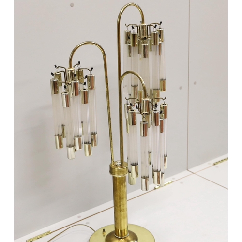 43 - A contemporary brass and perspex three branch table lamp, height 91cm