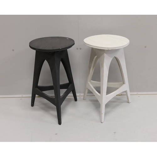 47 - A pair of contemporary circular painted cricket tables, diameter 35cm, height 60cm