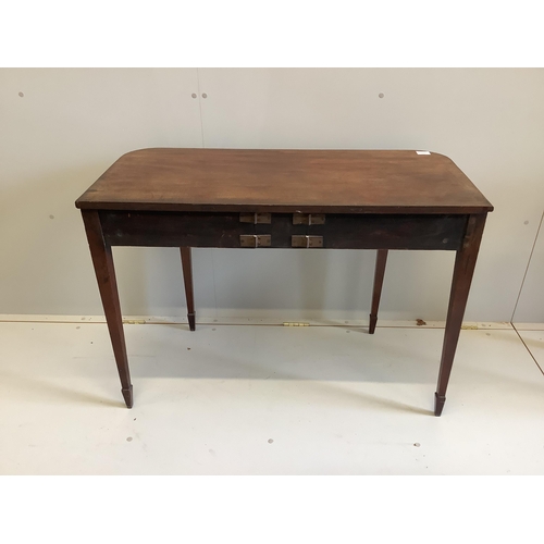 53 - An early 19th century mahogany D shaped side table, with strung borders, width 103cm, depth 47cm, he... 