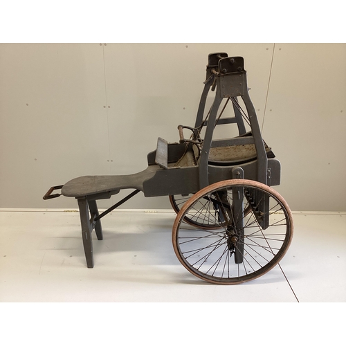 59 - A late 19th / early 20th century French painted wood and iron wool threshing cart, length 146cm, hei... 